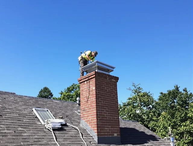 Corona Chimney Sweep technician measuring a chimney cap in Corona, CA