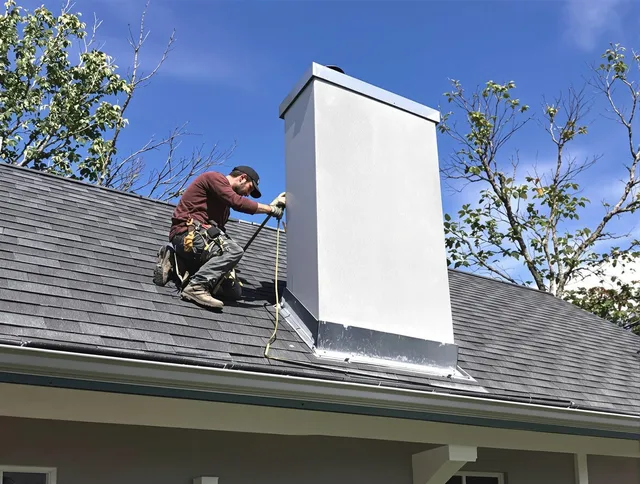 Corona Chimney Sweep team member finishing chimney construction in Corona, CA