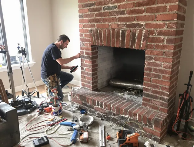 Corona Chimney Sweep specialist finalizing chimney liner service in Corona, CA