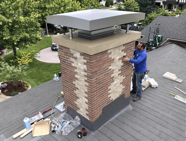 Corona Chimney Sweep team working on a custom chimney remodel in Corona, CA